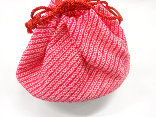 JAPANESE KIMONO / VINTAGE DRAWSTRING BAG  (BAMBOO BASKET TYPE) / HITTA PATTERN